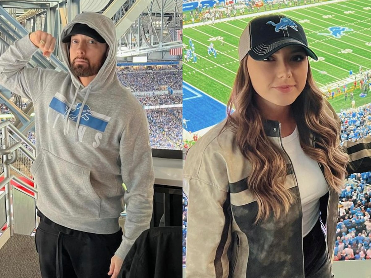 Eminem \u0026 Daughter Hailie Jade Make Rare Appearance at Lions Game, image size:1200x900