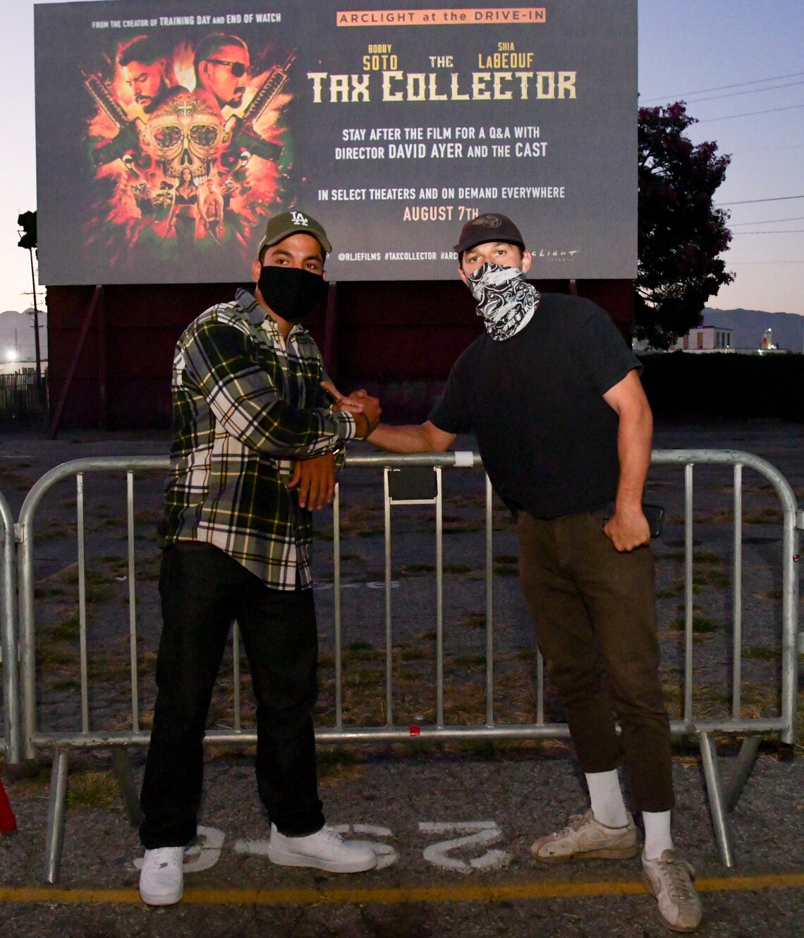 Bobby Soto and Shia LaBeouf made an appearance at the RLJE Films and the ArcLight advance pop-up drive-in screening of their film “The Tax Collector” at the Vineland Drive-In.