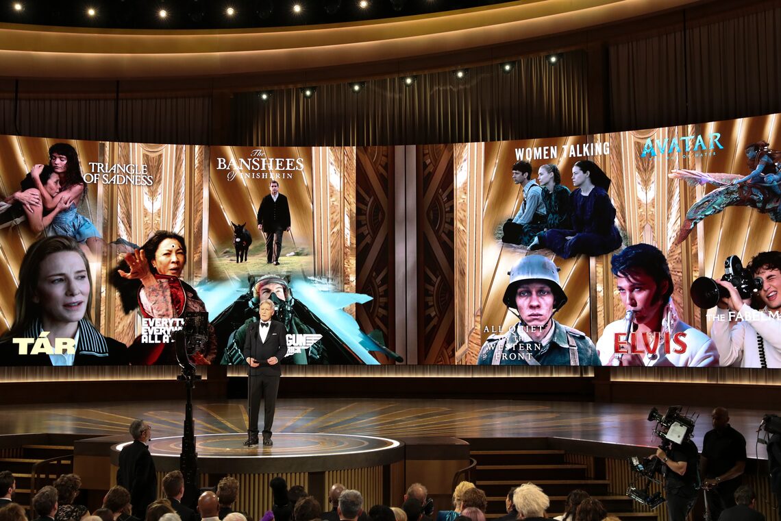 Harrison Ford speaks onstage during the 95th Annual Academy Awards.