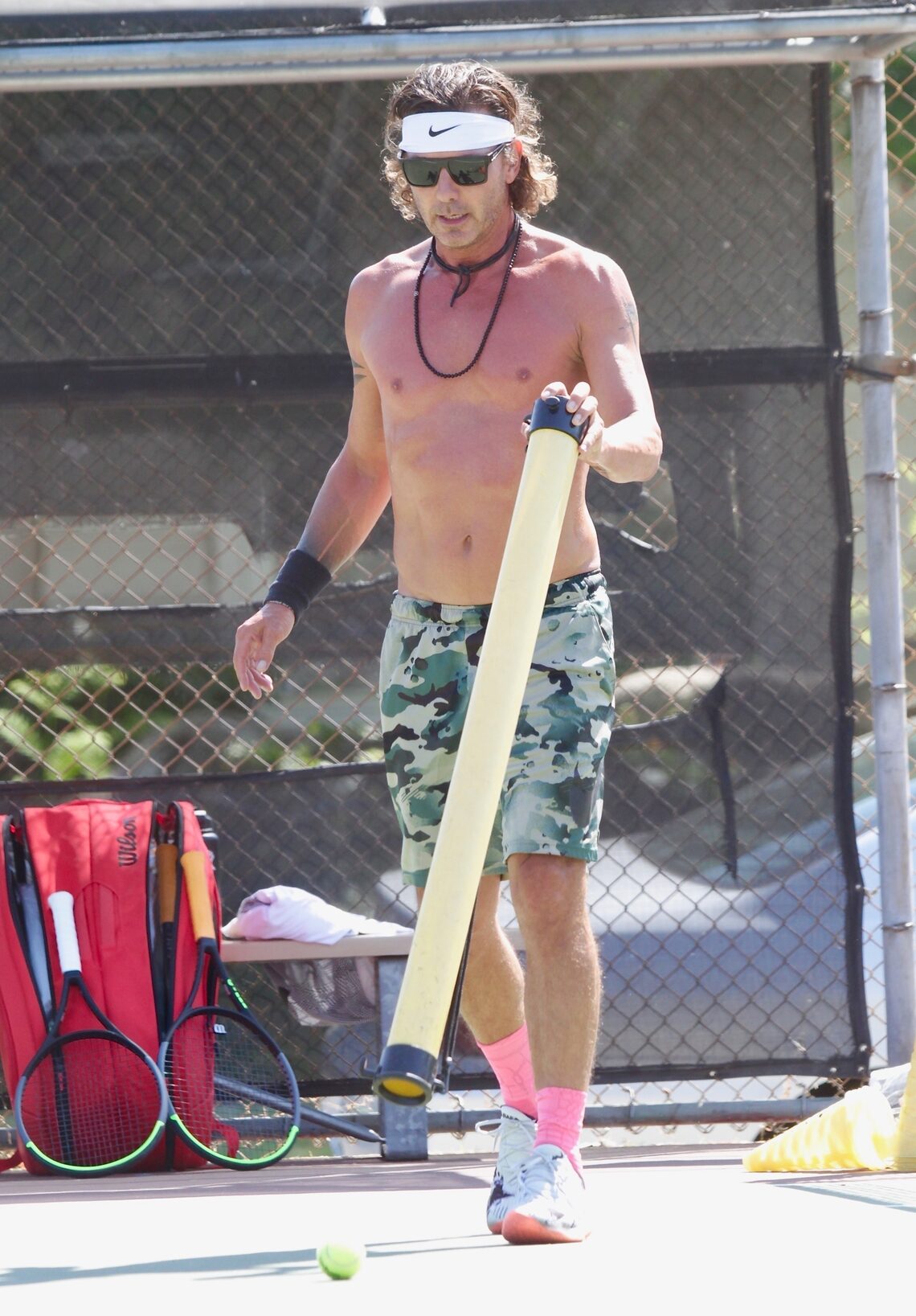 Gavin Rossdale played tennis shirtless in Los Angeles.