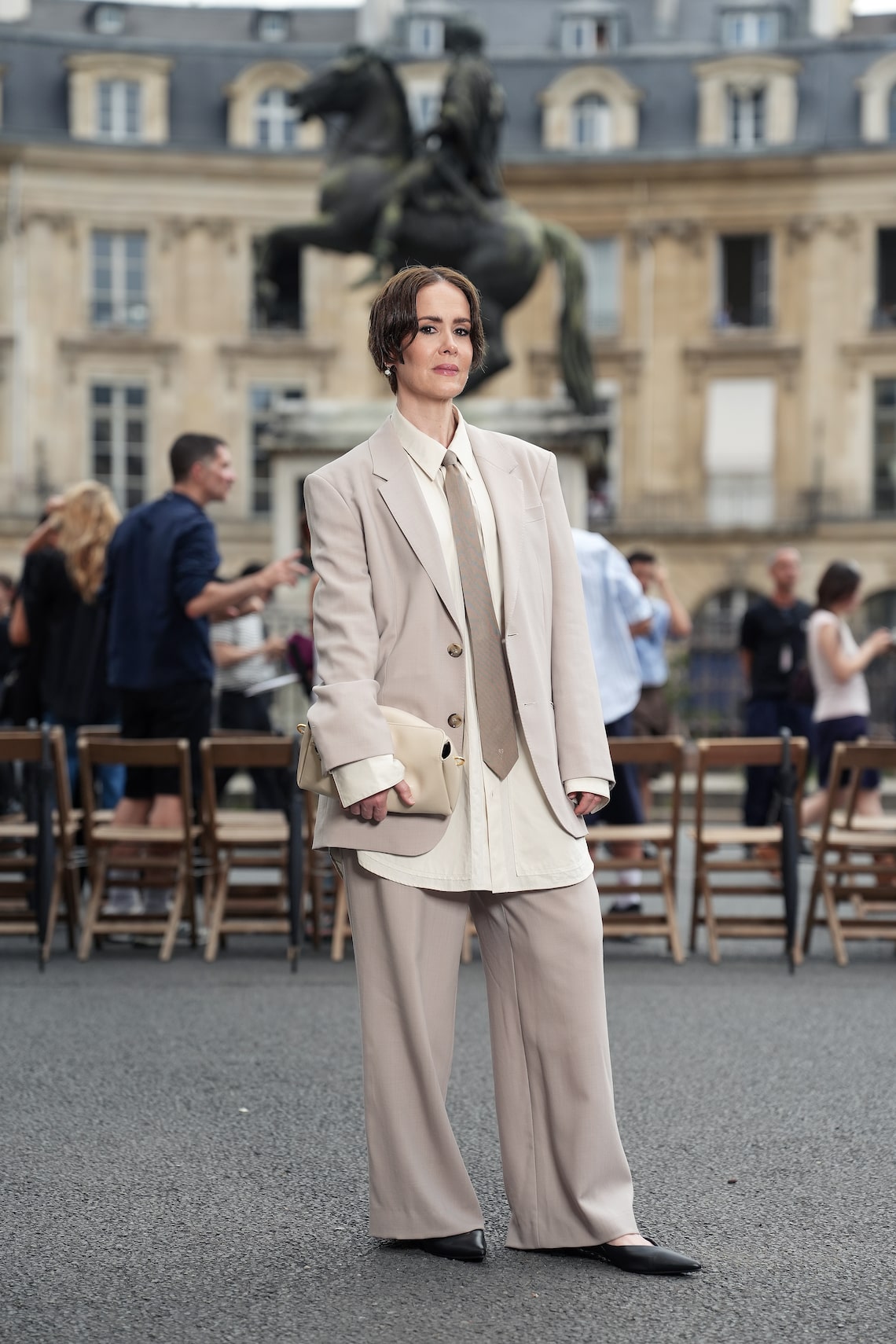 Sarah Paulson attended the Ami Paris Summer 2026 Fashion Show at the Place des Victoires in Paris.