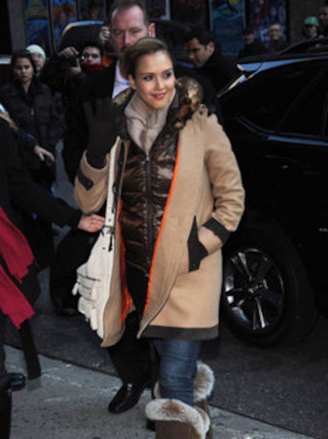 Actress Jessica Alba arrives at ‘The Late Show With David Letterman’ at the Ed Sullivan Theater in New York City.