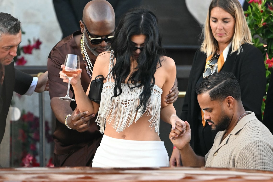 Kylie Jenner went with fringe for the PJ party
