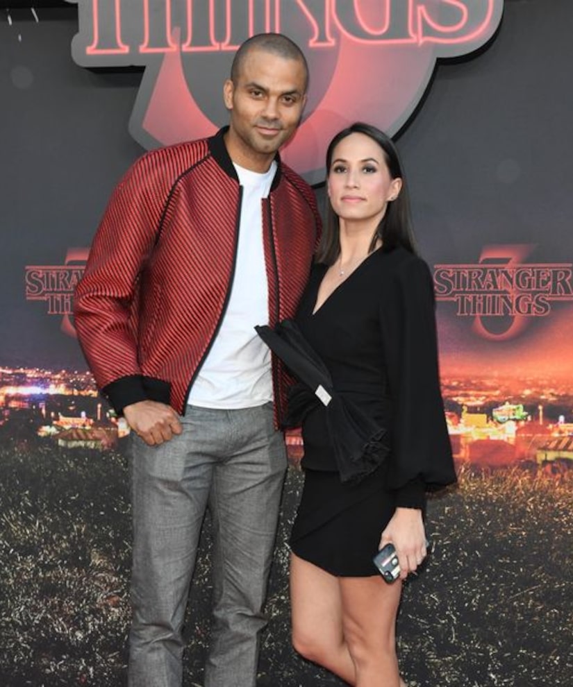 San Antonio Spurs' Tony Parker and wife Eva Longoria Parker during