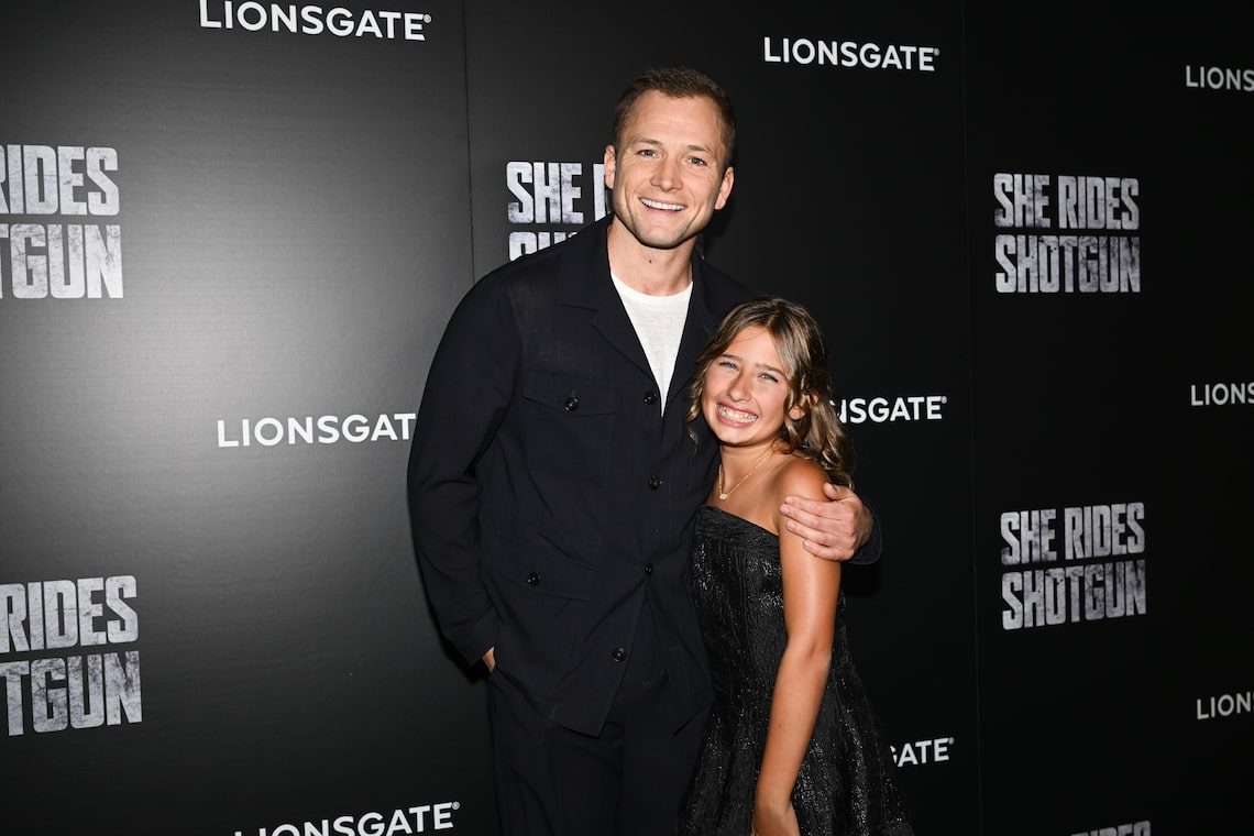 Taron Edgerton and Ana Sophia Heger posed at the NYC screening of their film “She Rides Shotgun.”