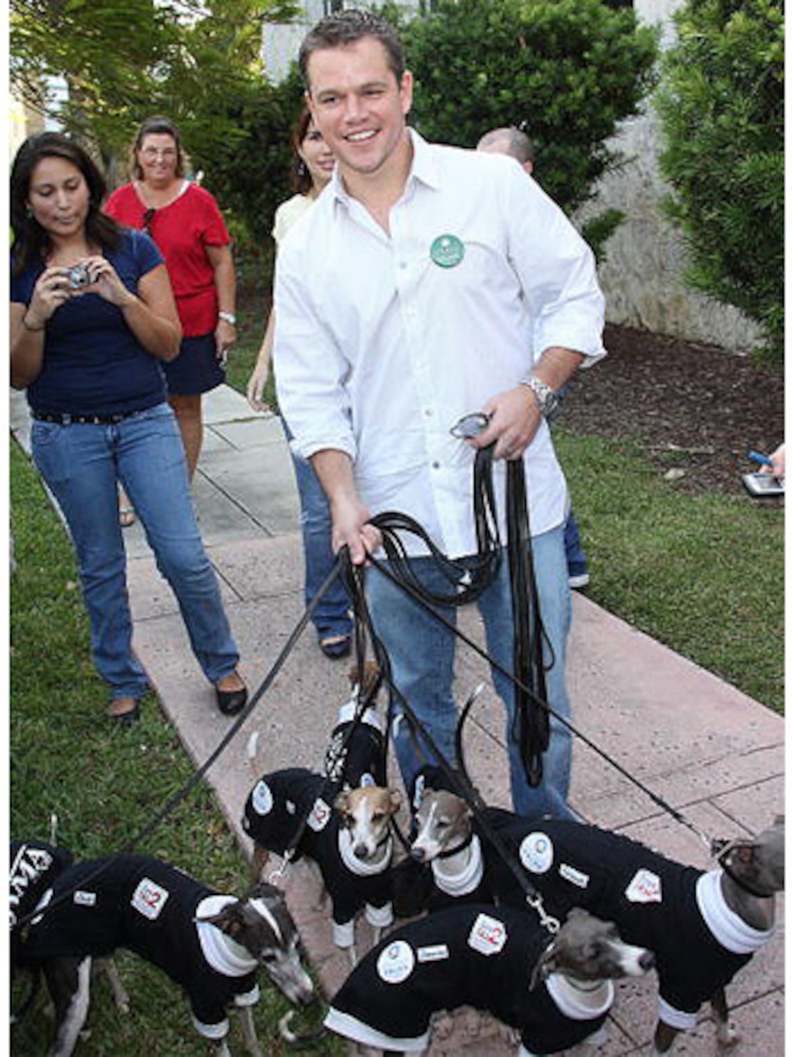 Matt Damon and a pack of politico pups encourage voters to get to the polls early in Miami. (WireImage: Chris Gordon)