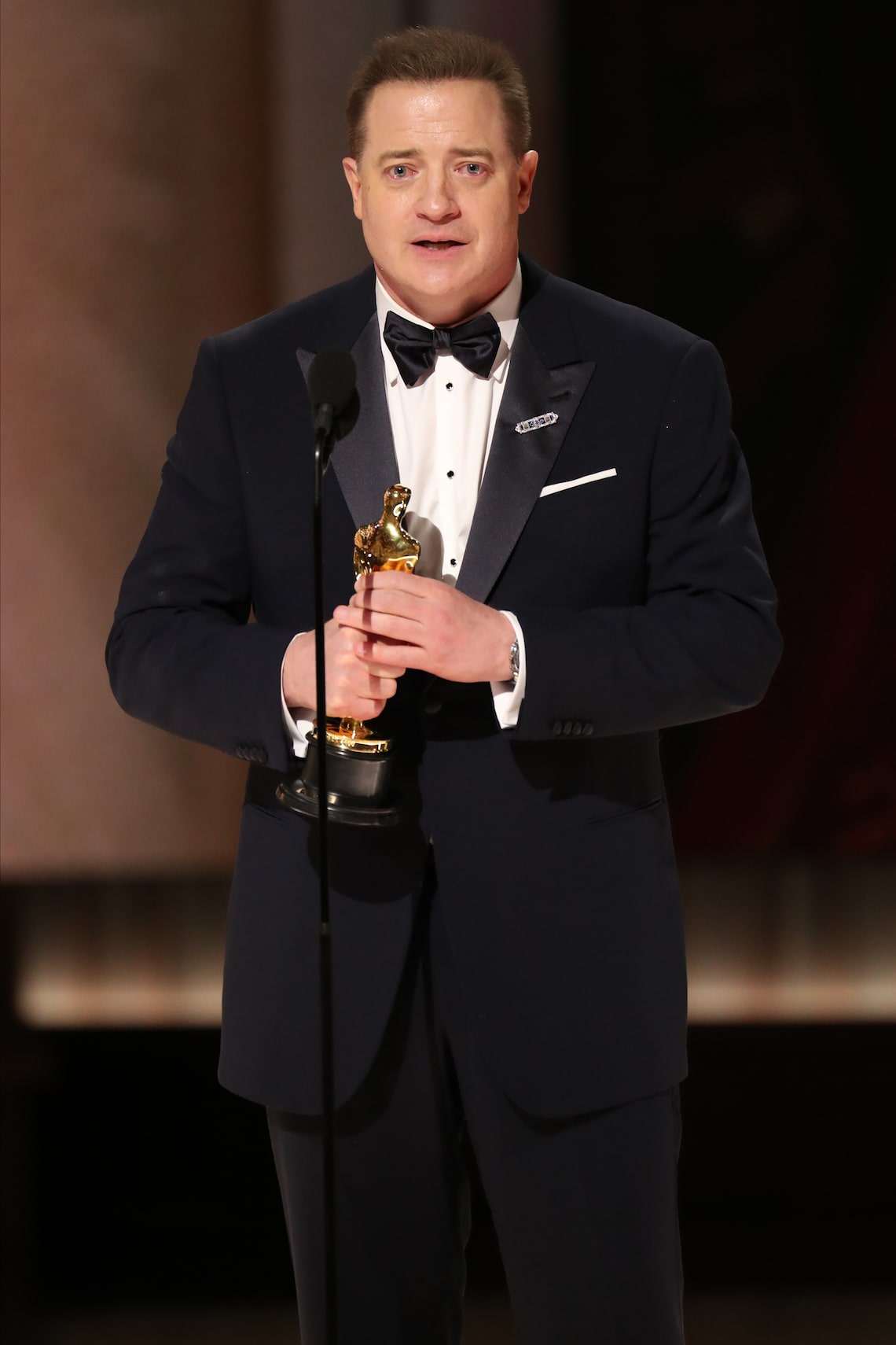 Brendan Fraser accepts the Oscar for Best Actor in a Leading Role for "The Whale" onstage during the 95th Annual Academy Awards.