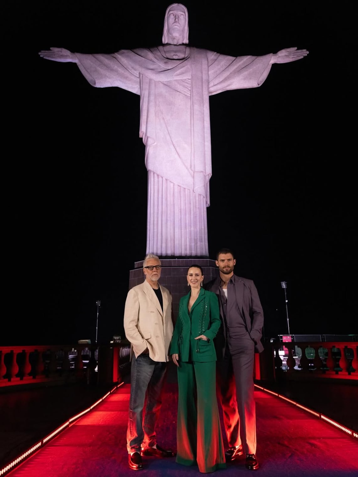"Superman" star David Corenswet, Rachel Brosnahan, and writer-director James Gunn posed for a photocall in front of the Christ the Redeember statue in Rio De Janeiro, Brazil.