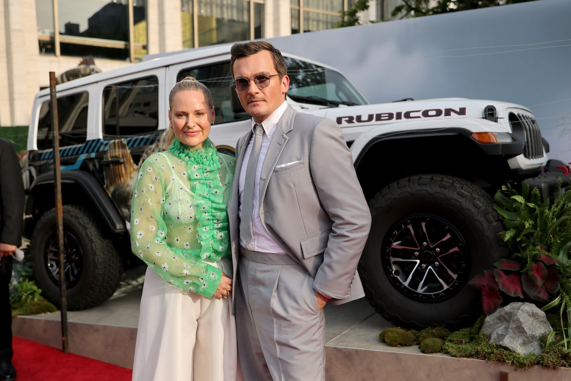 Rupert Friend and his wife Aimee Mullins posed with the iconic Jeep® Wrangler at the NYC premiere of "Jurassic World Rebirth."