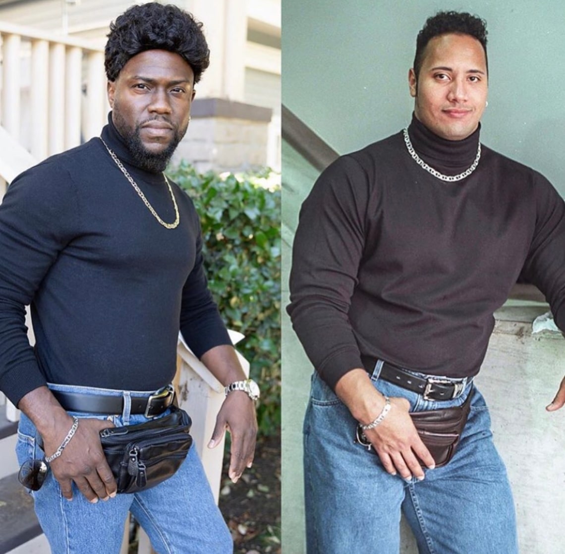 Kevin Hart nailed his costume as '90s-era The Rock, complete with turtleneck and fannypack!