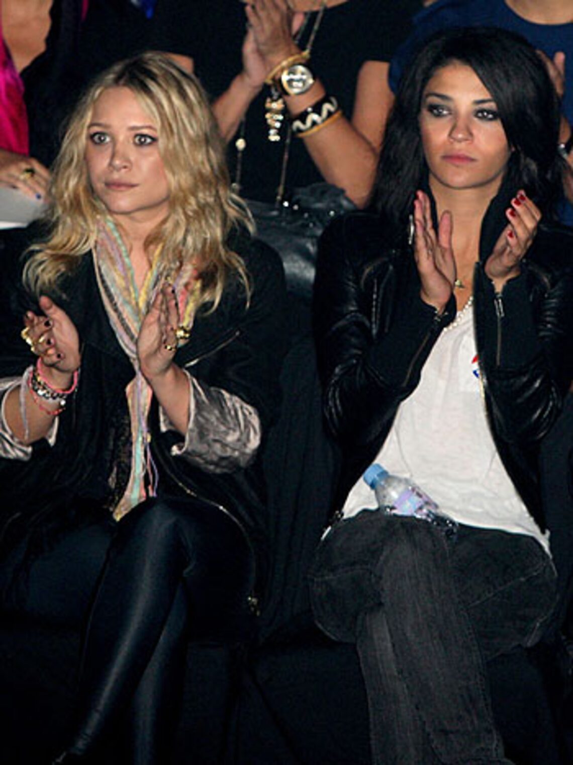 Full Fashion House
Mary-Kate Olsen and “Gossip Girl” star Jessica Szhor applaud at the Rock & Republic Spring 2009 show in NYC. (Getty Images: Bryan Bedder)