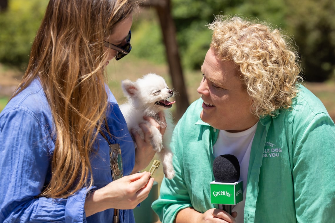 Comedian Fortune Feimster is challenging dog owners to smell their dog's breath in new Double Dog Dare You campaign to raise awareness about canine dental health