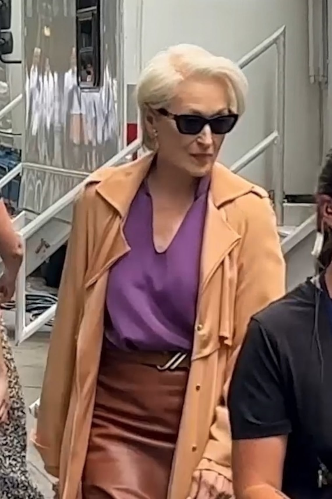 Meryl Streep was spotted for the first time as her famous character Miranda Priestly on the set of “The Devil Wears Prada 2” in NYC.