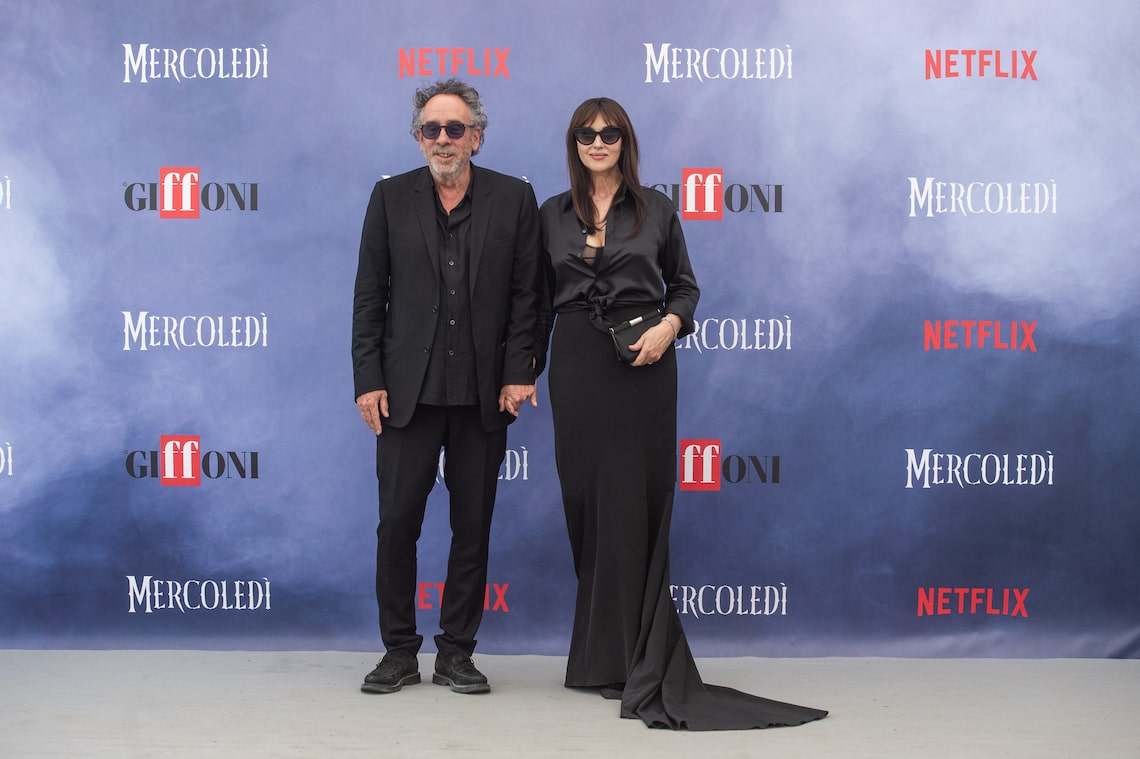 Tim Burton and Monica Bellucci attended a photocall during the 55th Giffoni Film Festival 2025 on July 25, 2025.